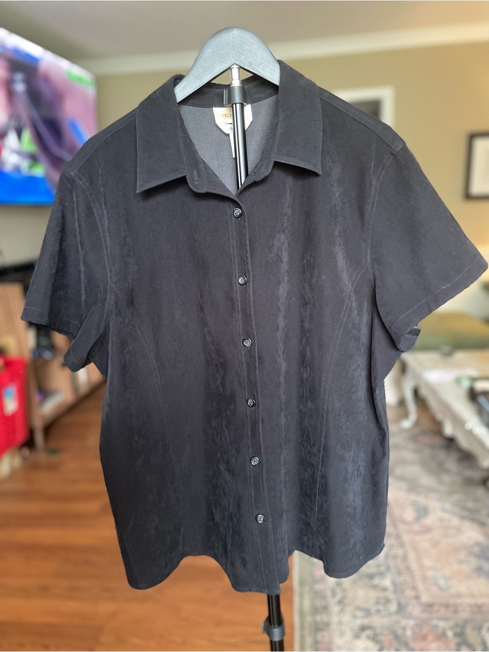 Talbots Size L Black Velvet Button-Up Shirt